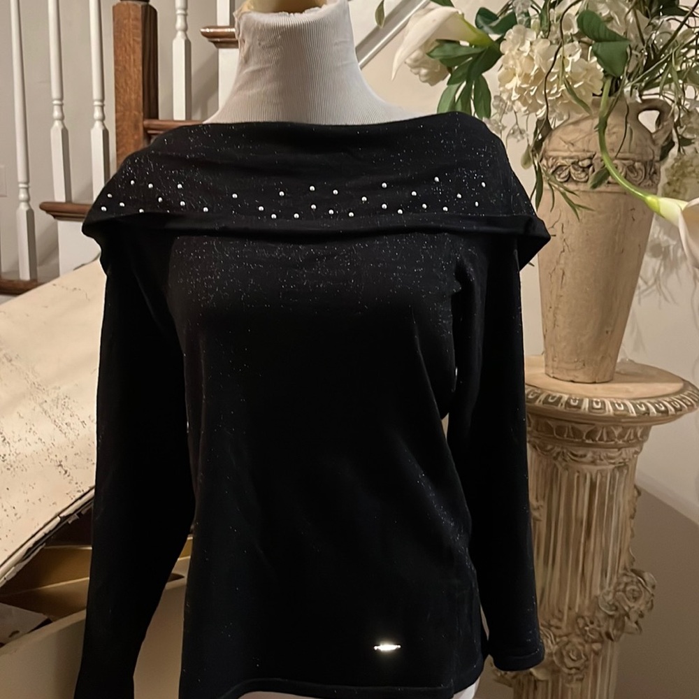 Black Rivet off the Shoulder Sweater